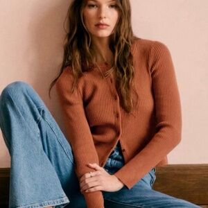 Sezane Rust Orange Brown Cardigan  Cropped Medium